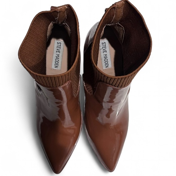 Line NewSteve Madden Shine Boots Cognac Pointed Toe Block Heel Slip On 9.5 - Picture 7 of 8